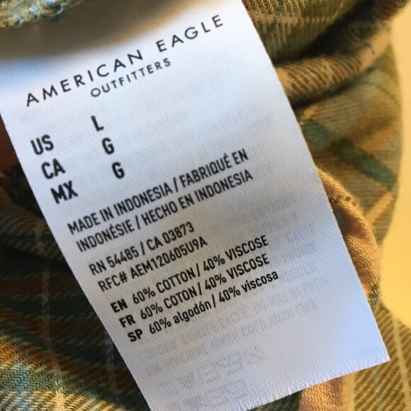 American Eagle Pearl Snap Flannel Shirt Womens Large Green Pink Plaid Western - Picture 9 of 9